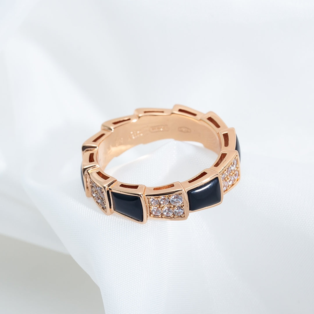 [Luxe Jewelry]SERPENTI RING PINK GOLD BLACK MOP DIAMOND PAVED 4MM