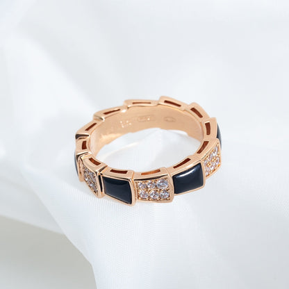 [Luxe Jewelry]SERPENTI RING PINK GOLD BLACK MOP DIAMOND PAVED 4MM