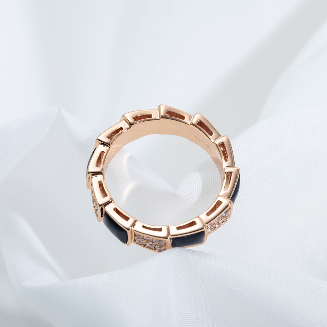 [Luxe Jewelry]SERPENTI RING PINK GOLD BLACK MOP DIAMOND PAVED 4MM