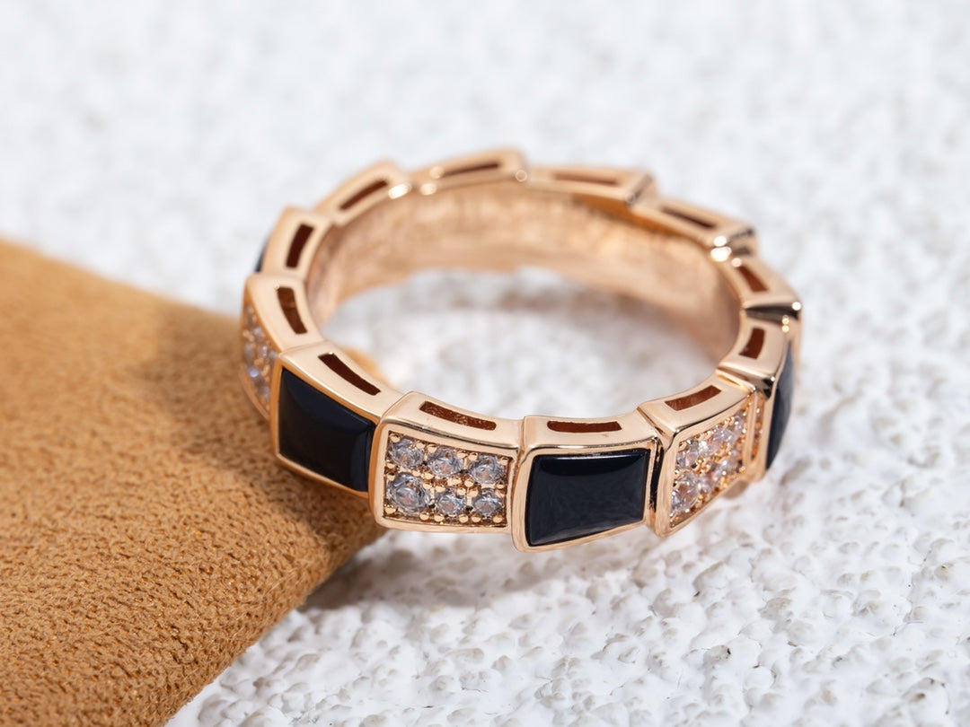 [Luxe Jewelry]SERPENTI RING PINK GOLD BLACK MOP DIAMOND PAVED 4MM
