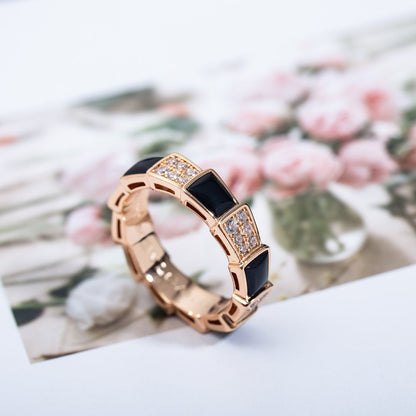 [Luxe Jewelry]SERPENTI RING PINK GOLD BLACK MOP DIAMOND PAVED 4MM