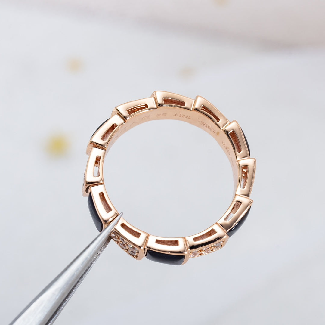 [Luxe Jewelry]SERPENTI RING PINK GOLD BLACK MOP DIAMOND PAVED 4MM