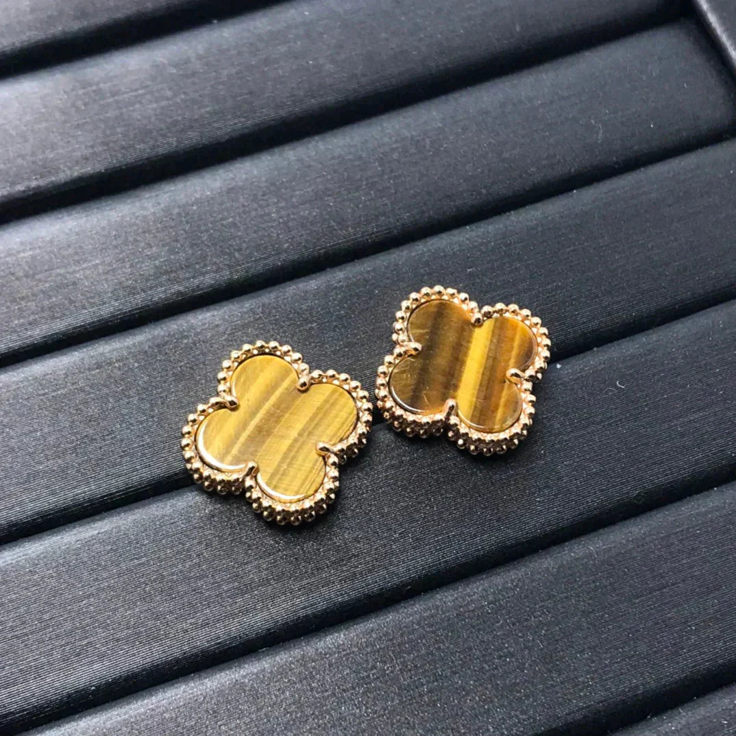 [Luxe Jewelry]CLOVER MEDIUM 1 MOTIFS TIGER EYE EARRINGS