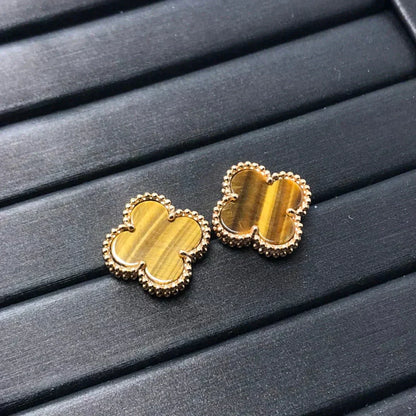 [Luxe Jewelry]CLOVER MEDIUM 1 MOTIFS TIGER EYE EARRINGS
