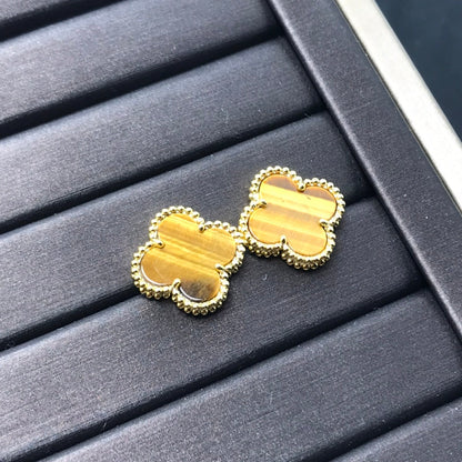 [Luxe Jewelry]CLOVER MEDIUM 1 MOTIFS TIGER EYE EARRINGS