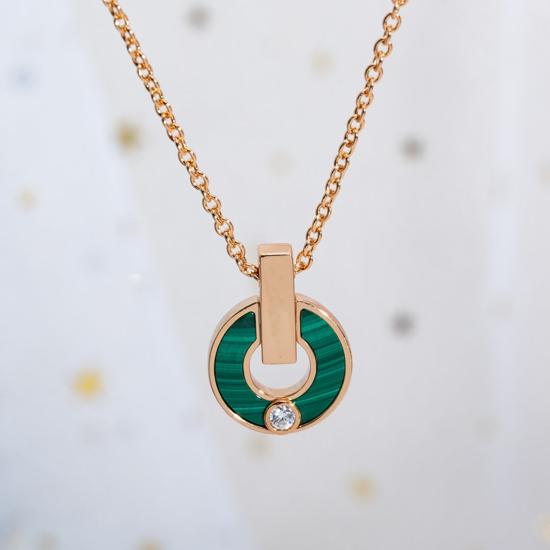 [Luxe Jewelry]GARI NECKLACE PINK GOLD MALACHITE