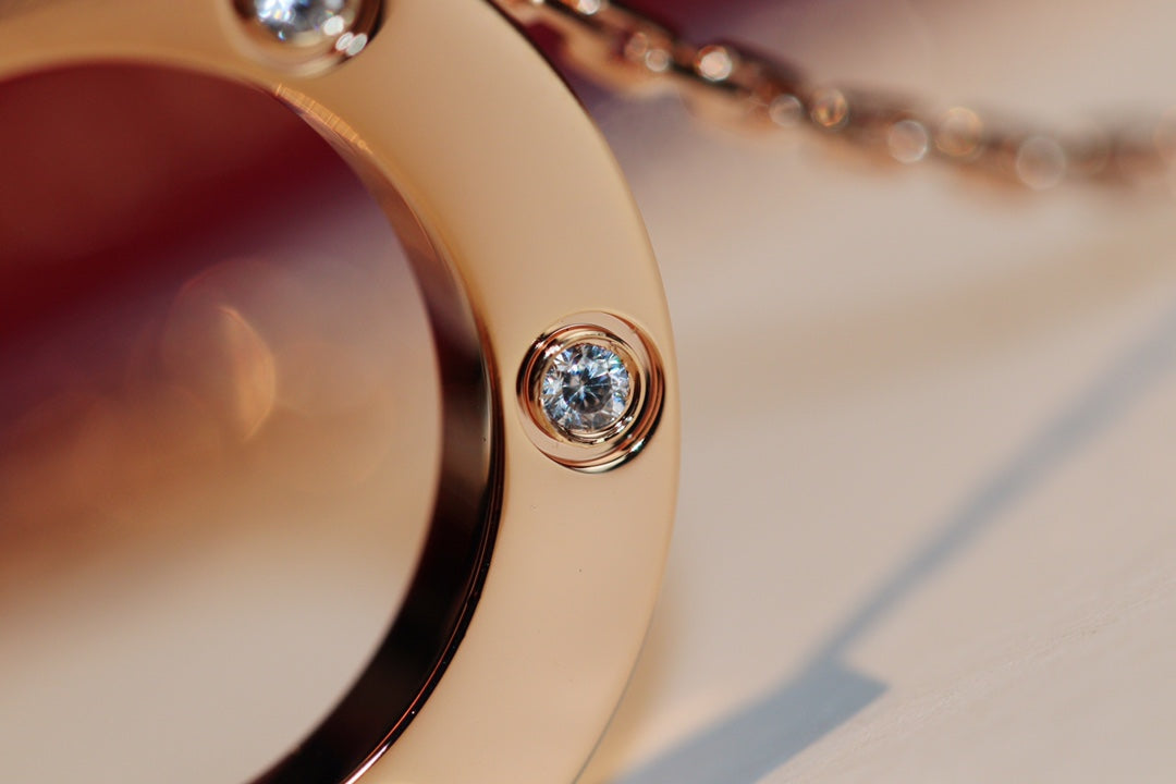 [Luxe Jewelry]LOVE NECKLACE 16MM 6 DIAMONDS PINK GOLD