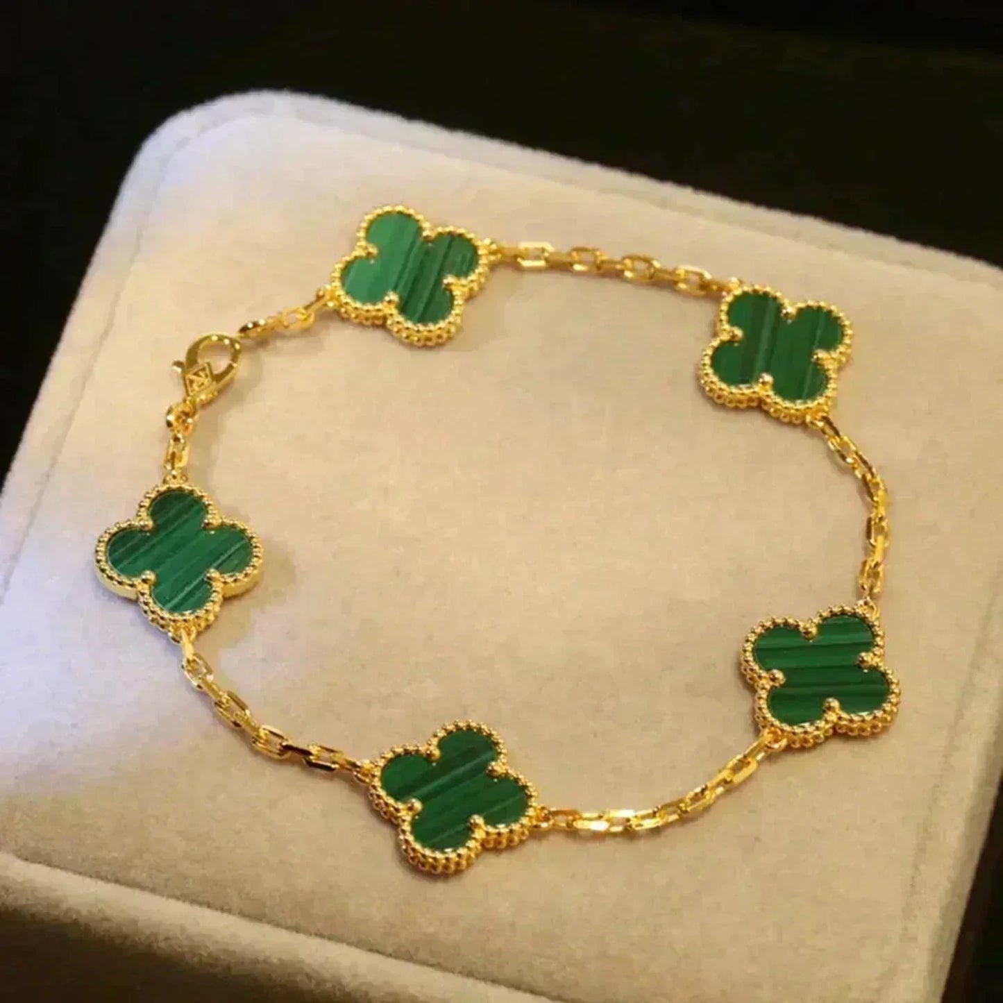 [Luxe Jewelry]CLOVER 5 MOTIFS MALACHITE BRACELET