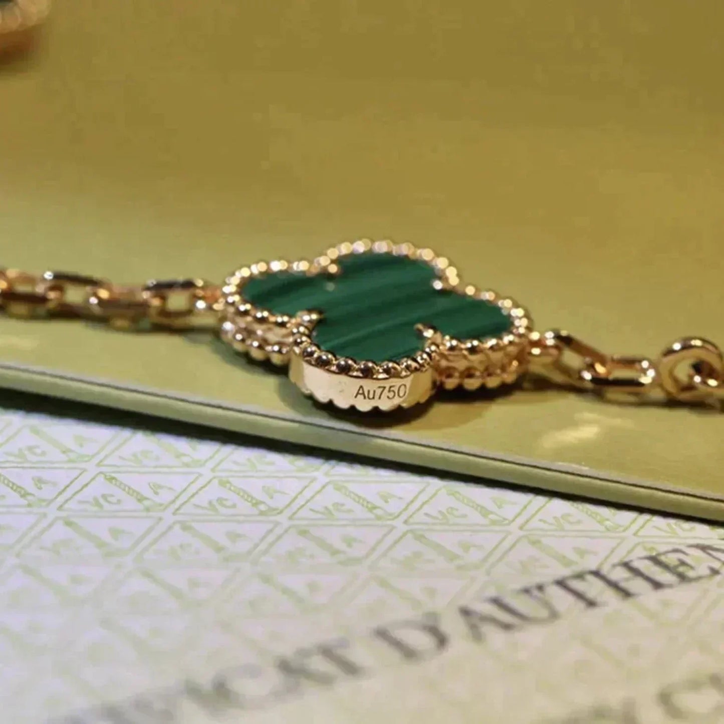 [Luxe Jewelry]CLOVER 5 MOTIFS MALACHITE BRACELET