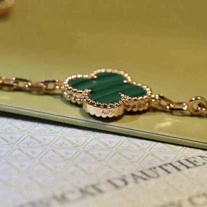[Luxe Jewelry]CLOVER 5 MOTIFS MALACHITE BRACELET