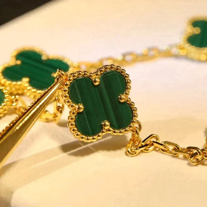 [Luxe Jewelry]CLOVER 5 MOTIFS MALACHITE BRACELET