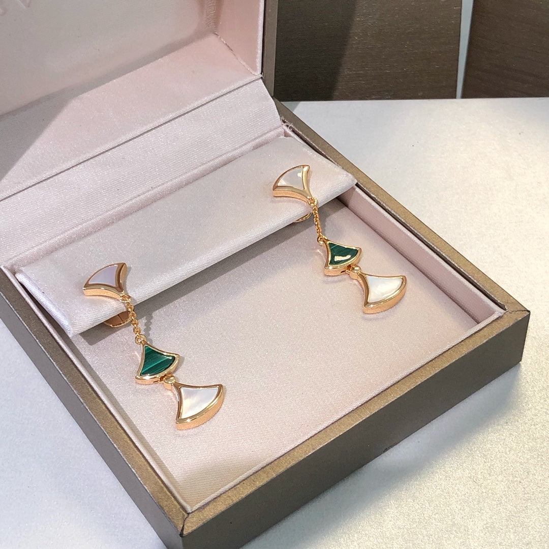 [Luxe Jewelry]DREAM EARRINGS 3 MOTIFS MALACHITE MOP PINK GOLD