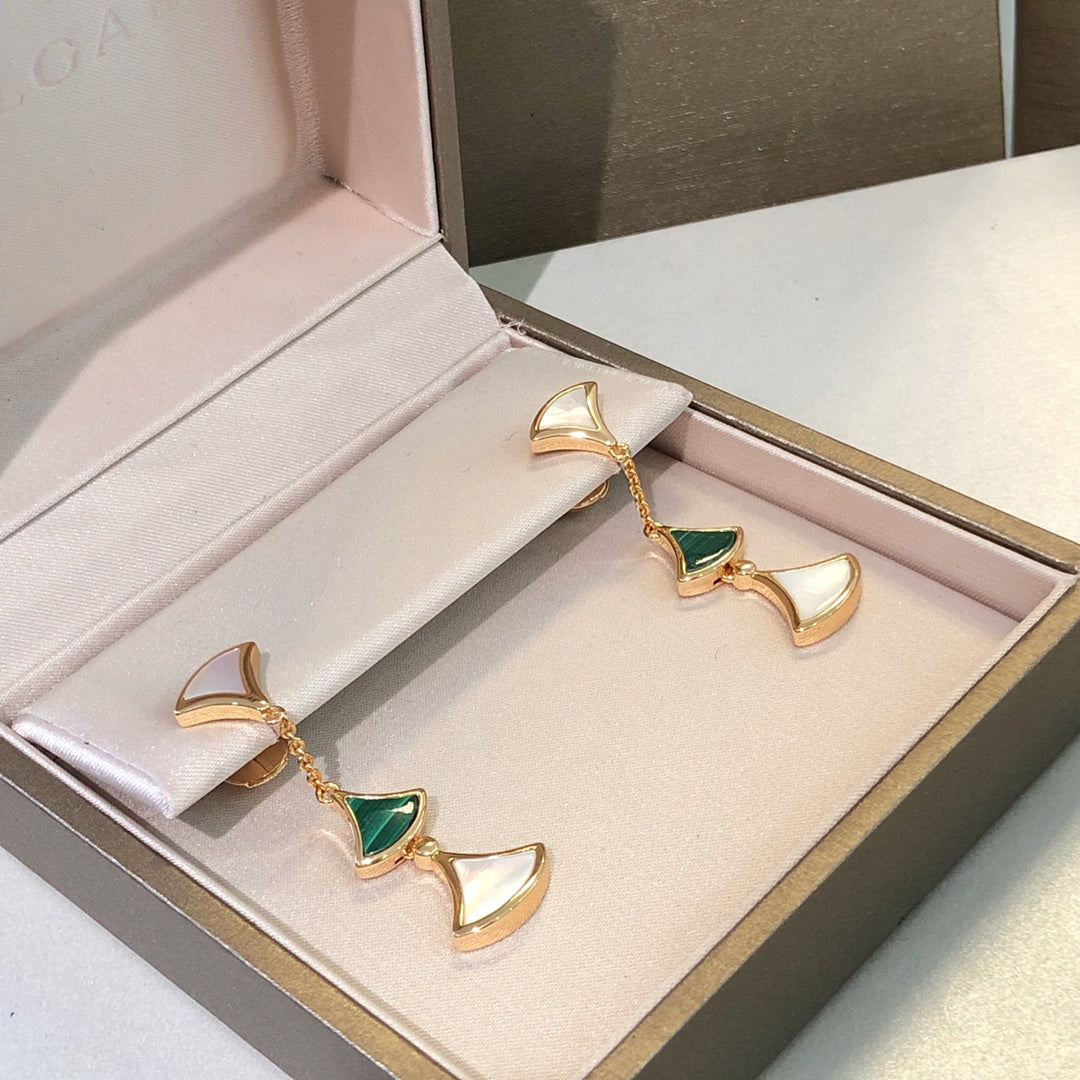 [Luxe Jewelry]DREAM EARRINGS 3 MOTIFS MALACHITE MOP PINK GOLD
