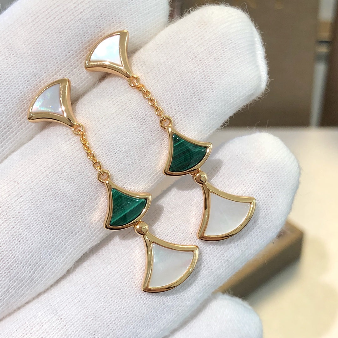 [Luxe Jewelry]DREAM EARRINGS 3 MOTIFS MALACHITE MOP PINK GOLD