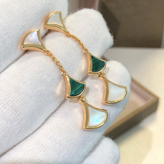 [Luxe Jewelry]DREAM EARRINGS 3 MOTIFS MALACHITE MOP PINK GOLD