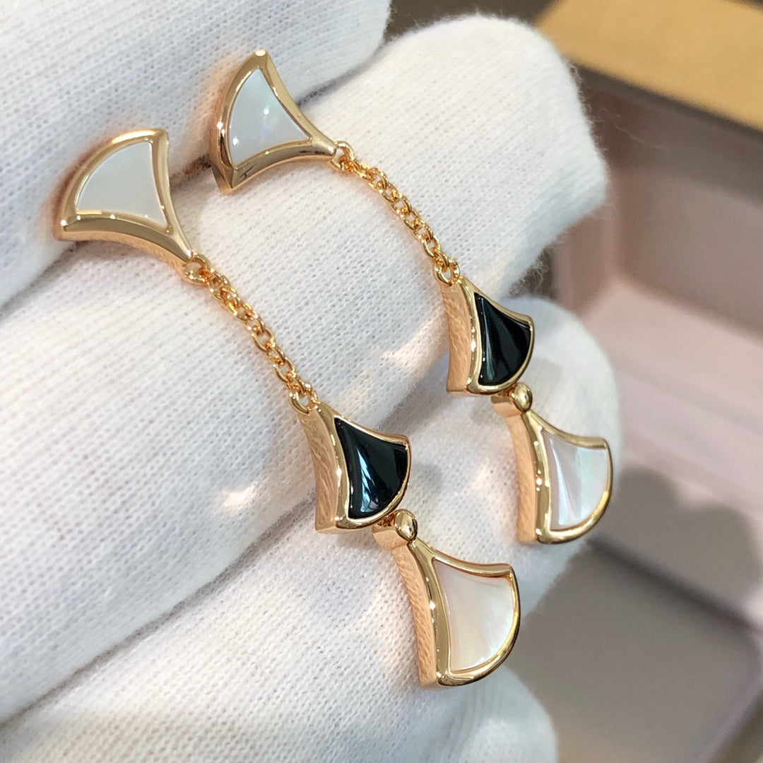 [Luxe Jewelry]DREAM EARRINGS 3 MOTIFS ONYX MOP PINK GOLD