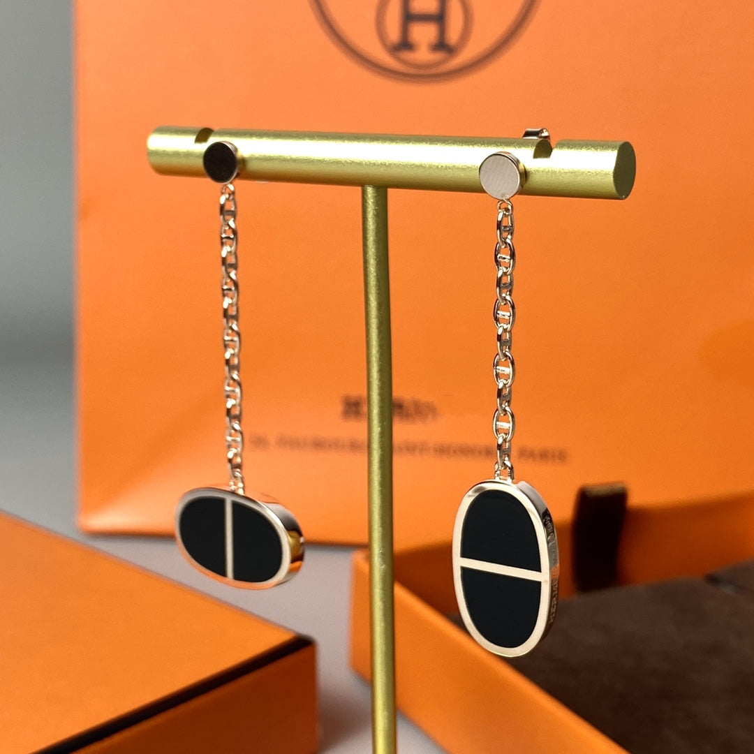 [Luxe Jewelry]CHAINE VERSO BLACK CERAMIC EARRINGS