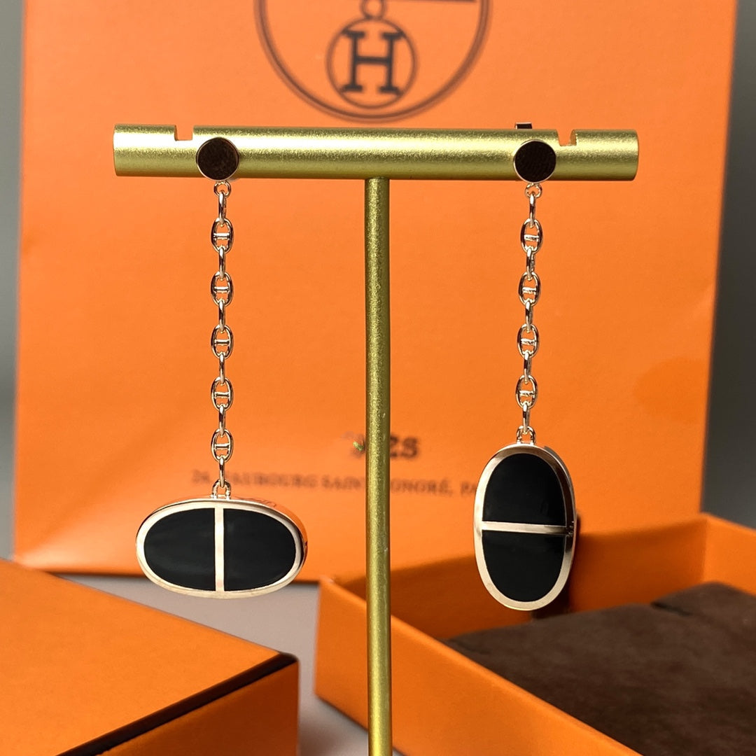[Luxe Jewelry]CHAINE VERSO BLACK CERAMIC EARRINGS