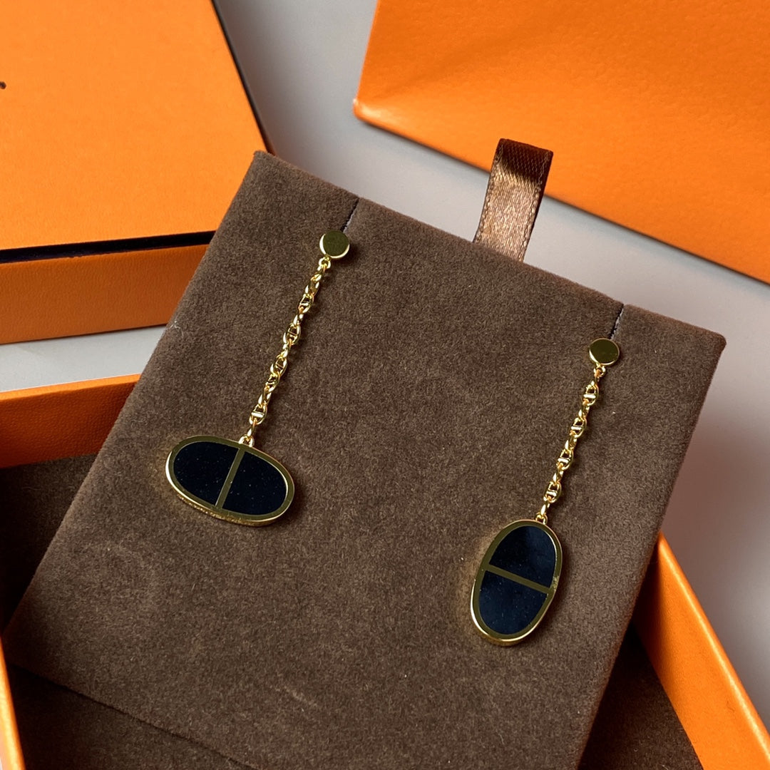[Luxe Jewelry]CHAINE VERSO BLACK CERAMIC EARRINGS