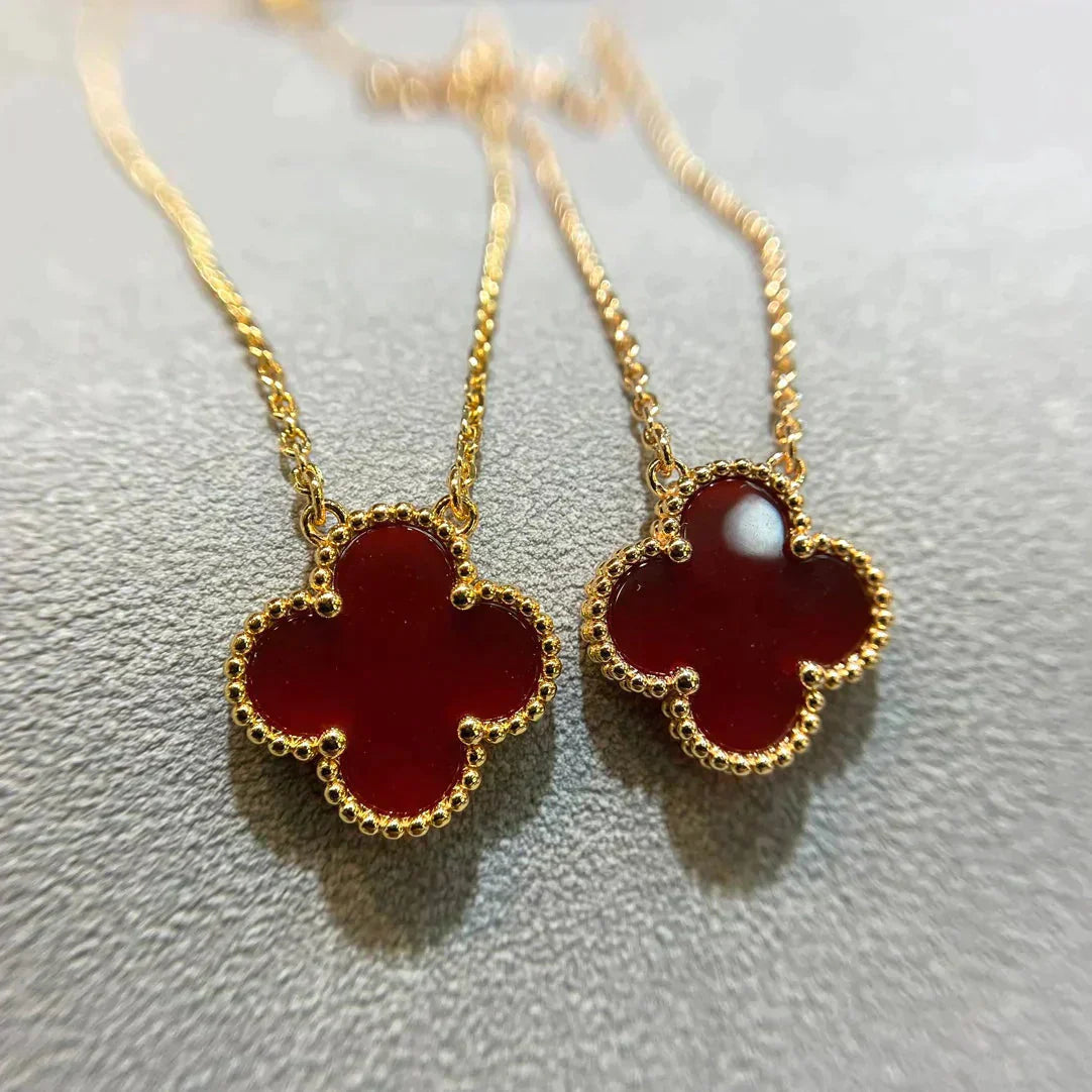 [Luxe Jewelry]CLOVER 15MM CARNELIAN SINGLE FLOWER NECKLACE