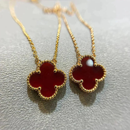 [Luxe Jewelry]CLOVER 15MM CARNELIAN SINGLE FLOWER NECKLACE