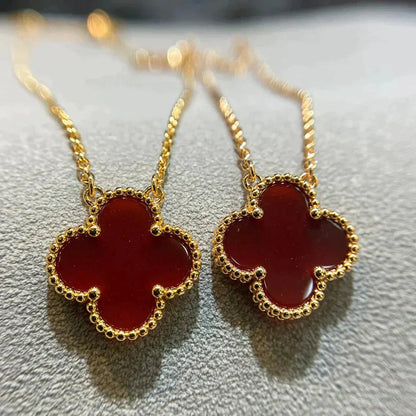 [Luxe Jewelry]CLOVER 15MM CARNELIAN SINGLE FLOWER NECKLACE