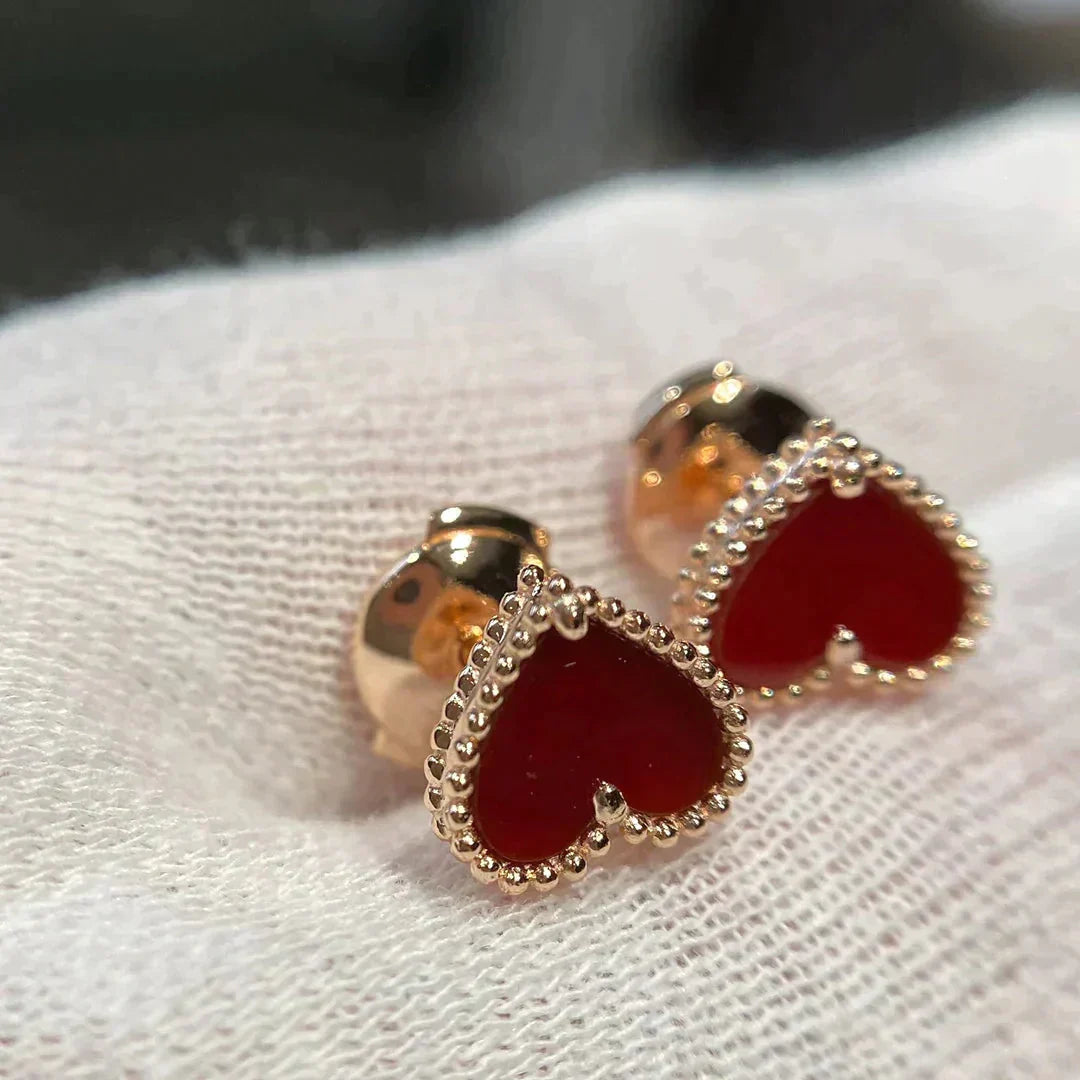 [Luxe Jewelry]HEART CARNELIAN STUD EARRINGS