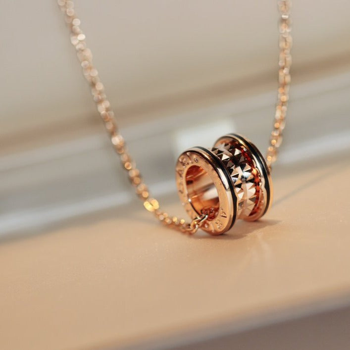 [Luxe Jewelry]ZERO 1 ROCK PEDANT PINK GOLD BLACK NECKLACE