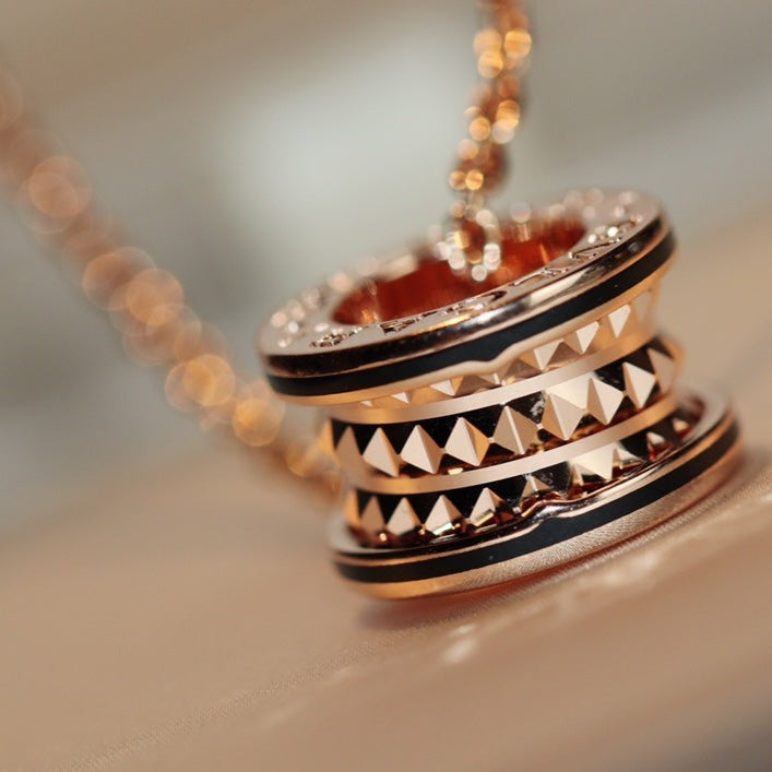 [Luxe Jewelry]ZERO 1 ROCK PEDANT PINK GOLD BLACK NECKLACE