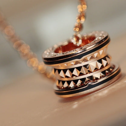[Luxe Jewelry]ZERO 1 ROCK PEDANT PINK GOLD BLACK NECKLACE