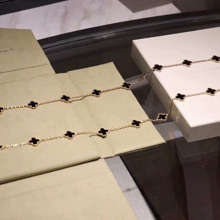 [Luxe Jewelry]CLOVER 20 MOTIFS ONYX NECKLACE