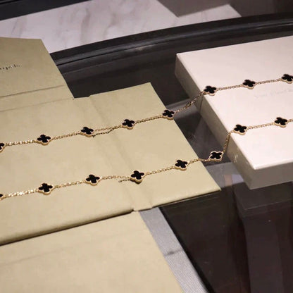 [Luxe Jewelry]CLOVER 20 MOTIFS ONYX NECKLACE