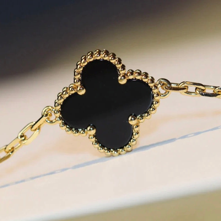 [Luxe Jewelry]CLOVER 20 MOTIFS ONYX NECKLACE