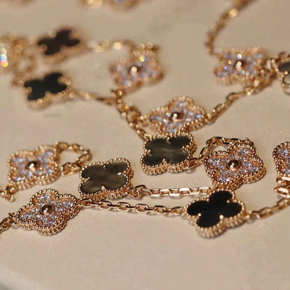 [Luxe Jewelry]CLOVER 20 MOTIFS DARK MOP DIAMOND  NECKLACE