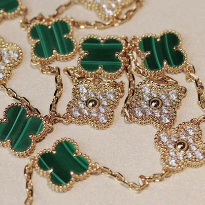 [Luxe Jewelry]CLOVER 20 MOTIFS MALACHITE DIAMOND NECKLACE