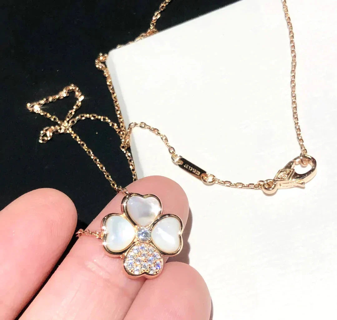 [Luxe Jewelry]CLOVER MOP DIAMOND ROSE GOLD NECKLACE