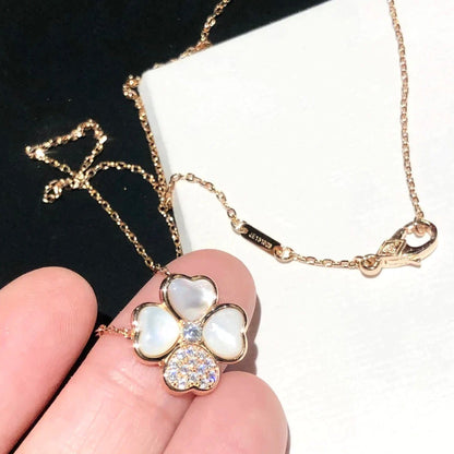 [Luxe Jewelry]CLOVER MOP DIAMOND ROSE GOLD NECKLACE