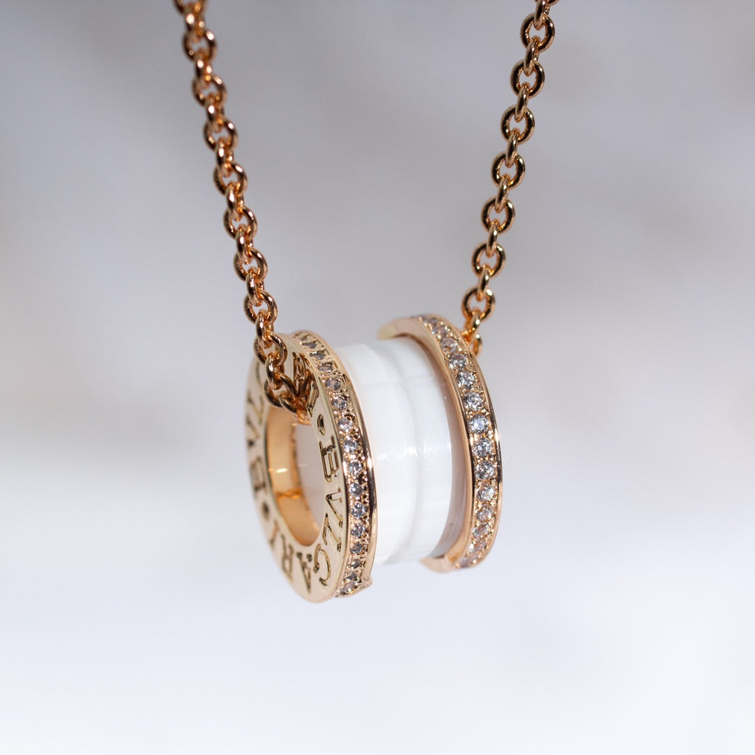 [Luxe Jewelry]ZERO 1 WHITE CERAMIC PINK GOLD DIAMOND NECKLACE