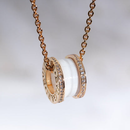 [Luxe Jewelry]ZERO 1 WHITE CERAMIC PINK GOLD DIAMOND NECKLACE