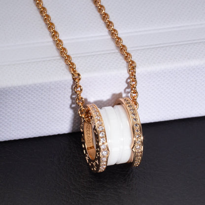 [Luxe Jewelry]ZERO 1 WHITE CERAMIC PINK GOLD DIAMOND NECKLACE
