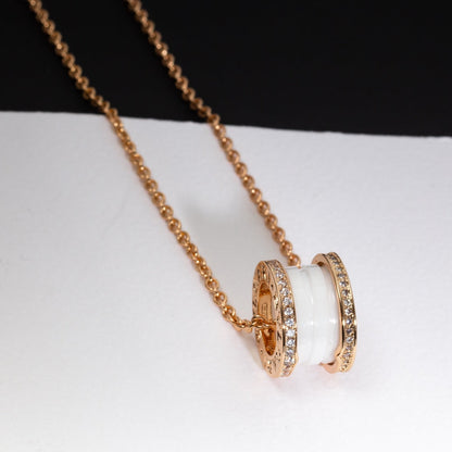 [Luxe Jewelry]ZERO 1 WHITE CERAMIC PINK GOLD DIAMOND NECKLACE