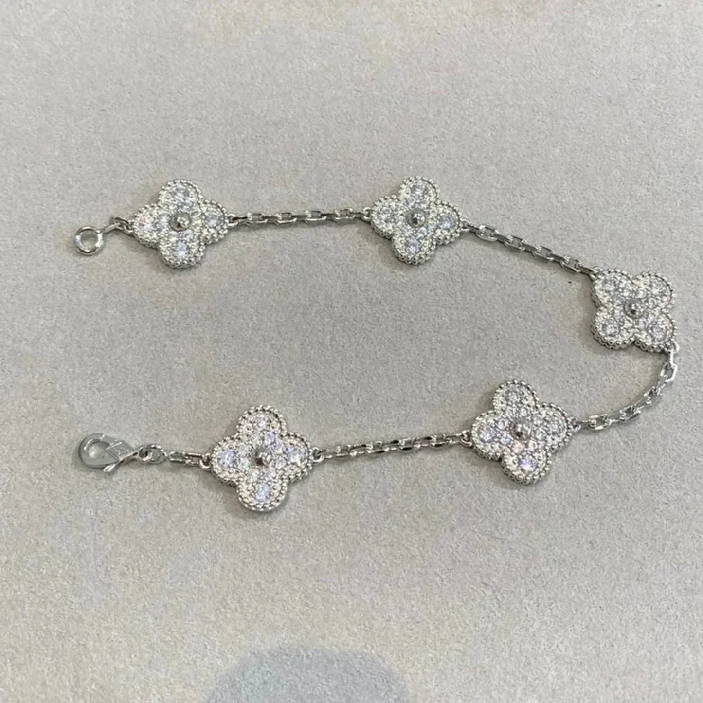 [Luxe Jewelry]CLOVER 5 MOTIFS  DIAMOND BRACELET SILVER