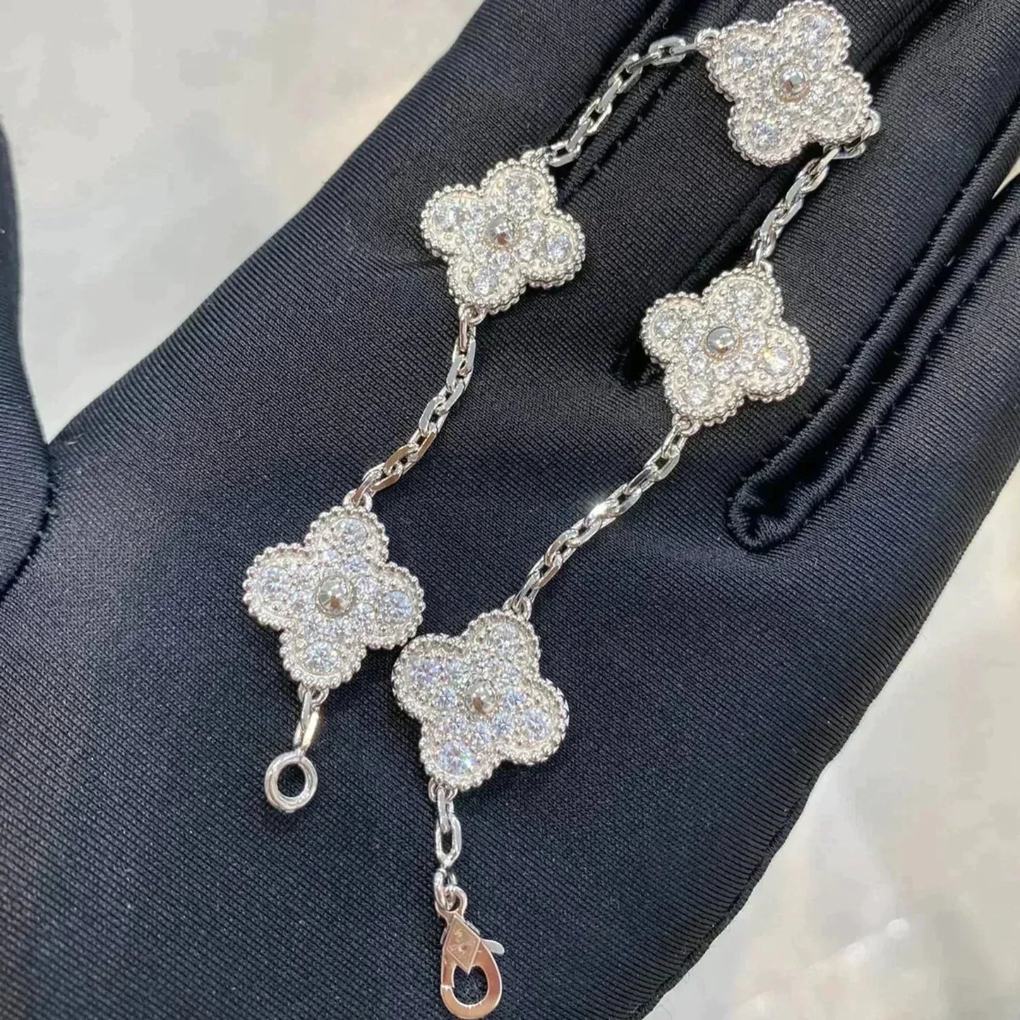 [Luxe Jewelry]CLOVER 5 MOTIFS  DIAMOND BRACELET SILVER
