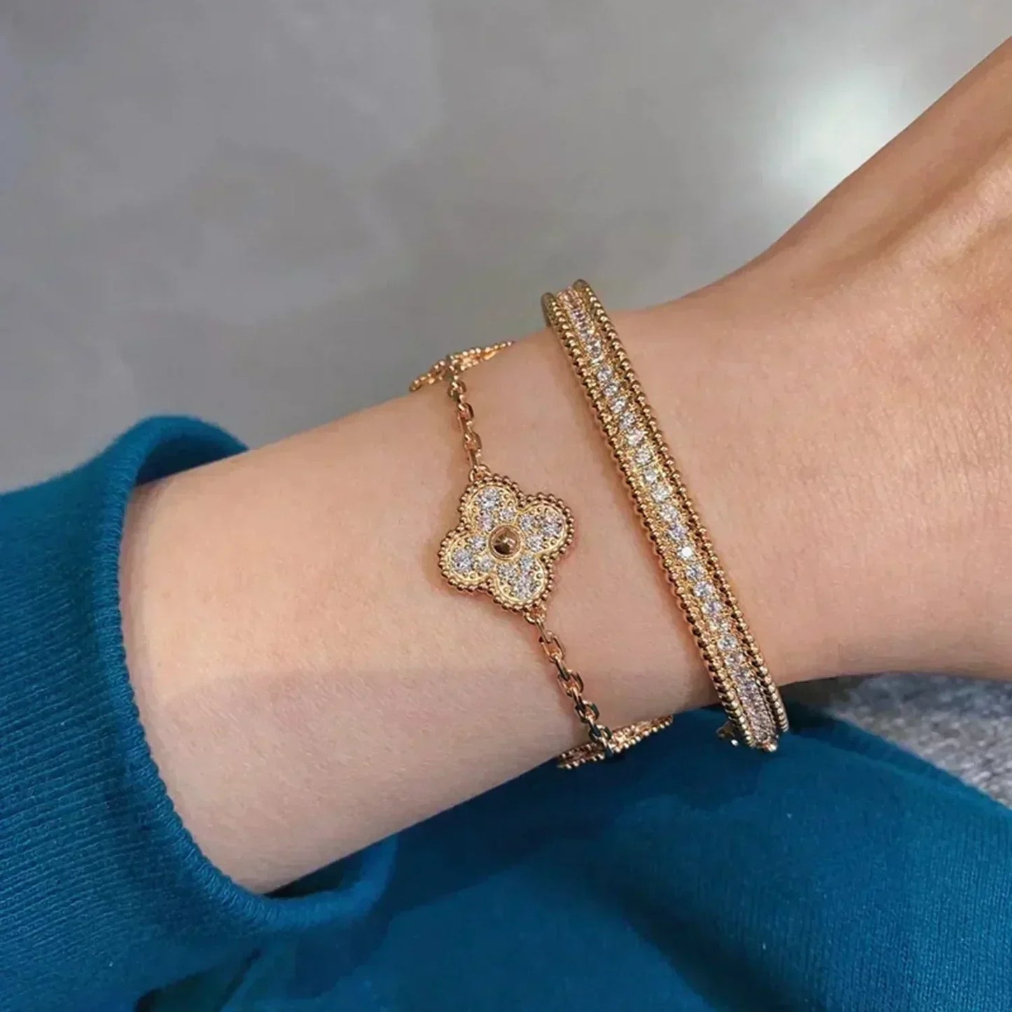 [Luxe Jewelry]CLOVER 5 MOTIFS  FULL DIAMOND BRACELET