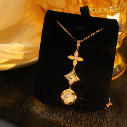 [Luxe Jewelry]STAR AND SUN DIAMOND PINK GOLD NECKLACE