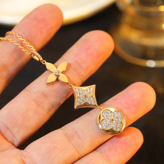 [Luxe Jewelry]STAR AND SUN DIAMOND PINK GOLD NECKLACE