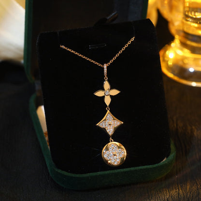 [Luxe Jewelry]STAR AND SUN DIAMOND PINK GOLD NECKLACE