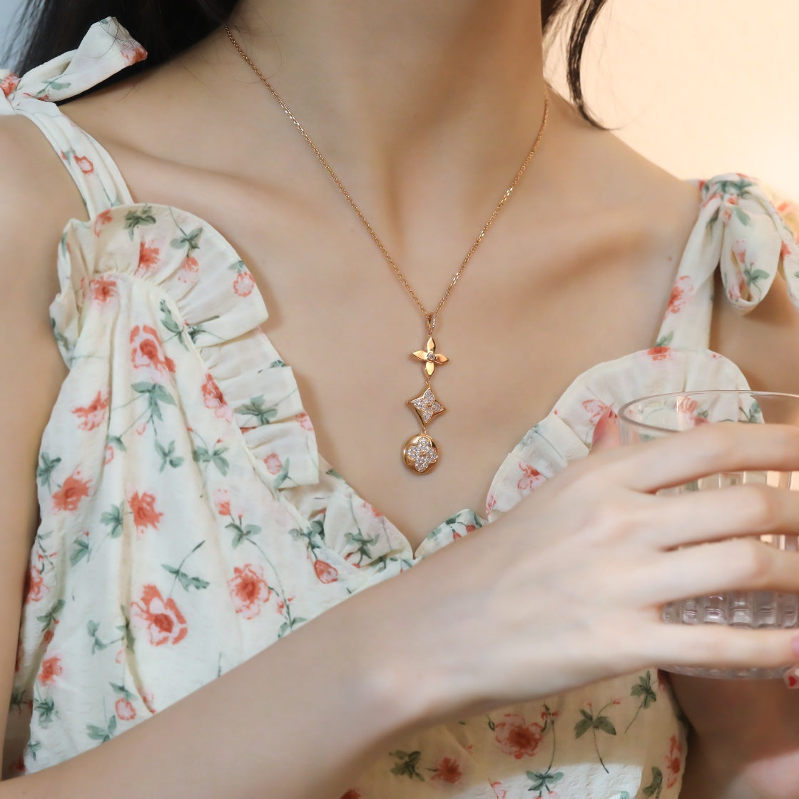 [Luxe Jewelry]STAR AND SUN DIAMOND PINK GOLD NECKLACE