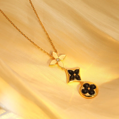 [Luxe Jewelry]STAR AND SUN ONYX PINK GOLD NECKLACE
