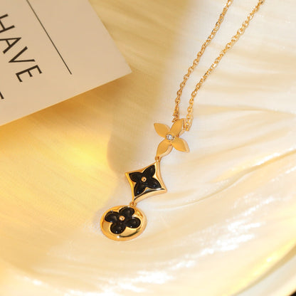 [Luxe Jewelry]STAR AND SUN ONYX PINK GOLD NECKLACE